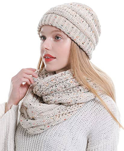 Double Couple Womens Scarf Beanie Hat Set Thick Winter Infinity Scarf Knit Scarfs for Women - 1