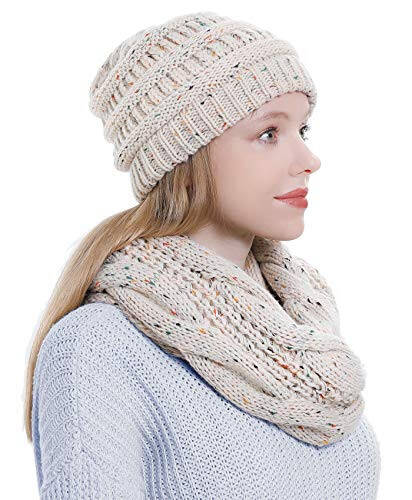 Double Couple Womens Scarf Beanie Hat Set Thick Winter Infinity Scarf Knit Scarfs for Women - 4