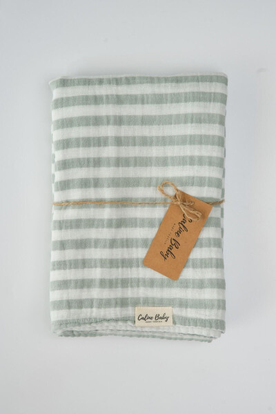 Double Layer Striped Muslin Swaddle Blanket 40/40 - 120x120 Cm Green - 2