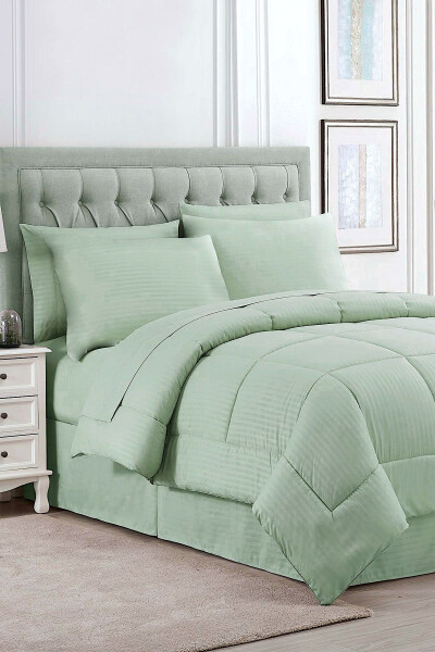 Double Satin Striped Sleep Set - Special Bag Included - Mint Green - 1