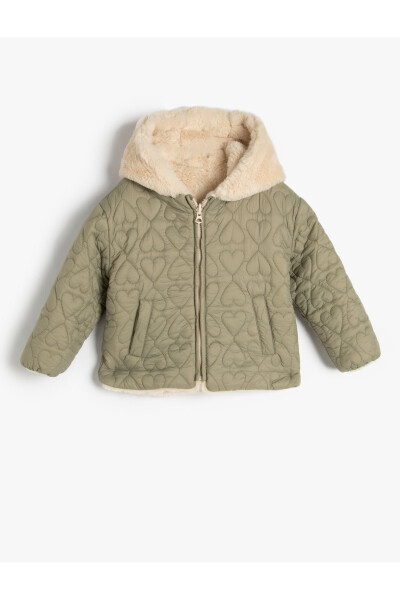 Double-sided plush quilted jacket, hooded and zippered. - 11