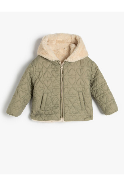 Double-sided plush quilted jacket, hooded and zippered. - 3