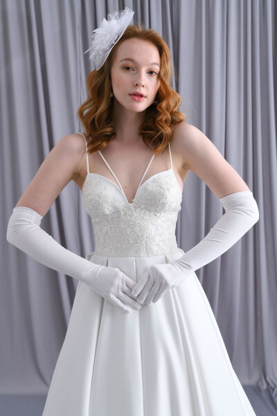 Double Strapped Lace Glove Wedding Dress - 3