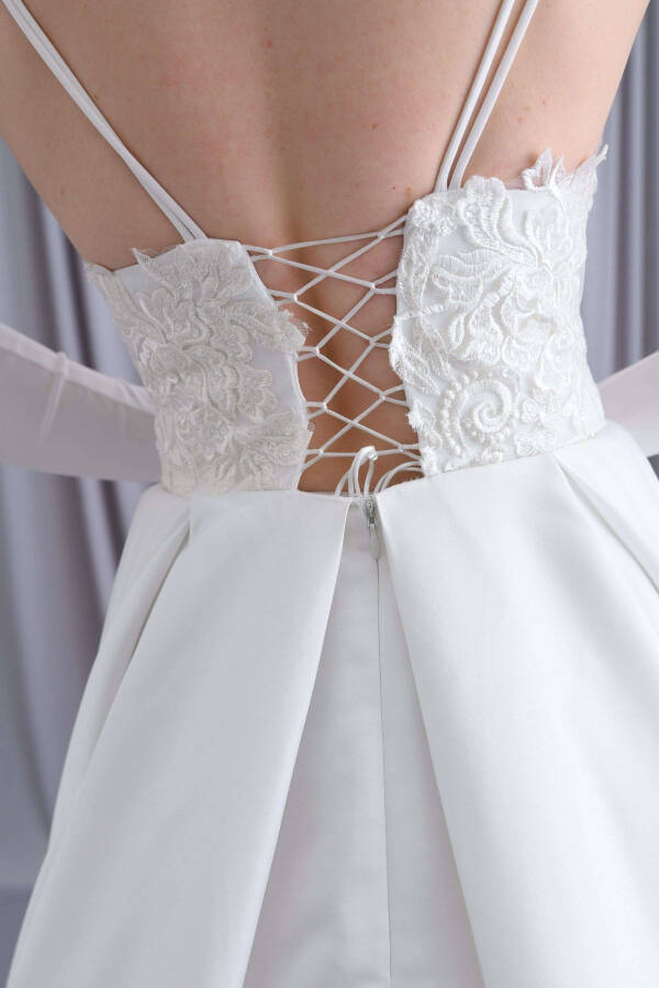 Double Strapped Lace Glove Wedding Dress - 7