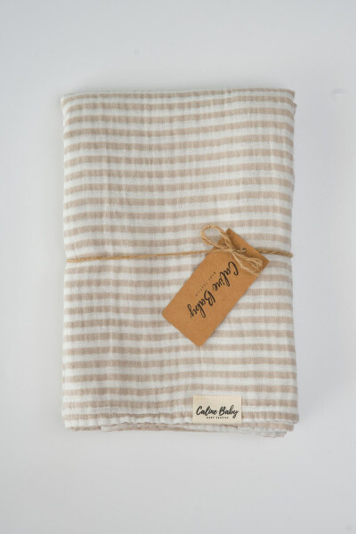 Double Striped Muslin Swaddle Blanket 20/20 - 120x120 cm Beige - 2