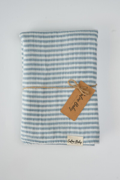 Double Striped Muslin Swaddle Blanket 20/20 - 120x120 Cm Blue - 2