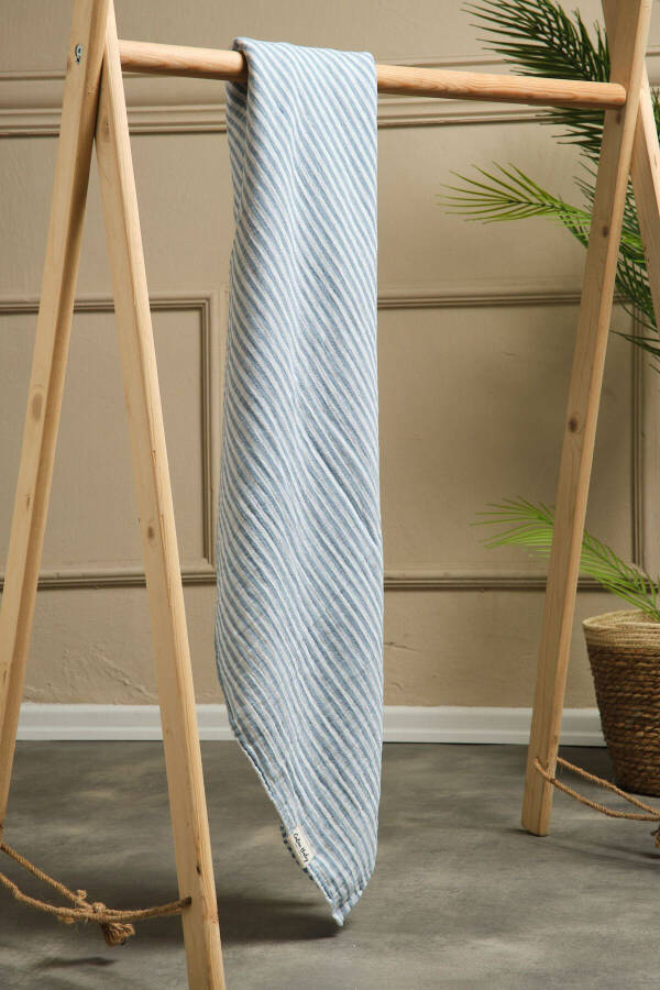 Double Striped Muslin Swaddle Blanket 20/20 - 120x120 Cm Blue - 3