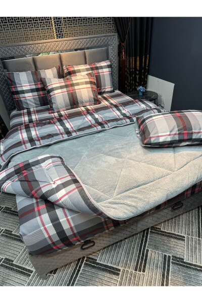 Double Welsoft Puffy Sleep Set (WITH ELASTIC SHEET) Grey Plaid - 2