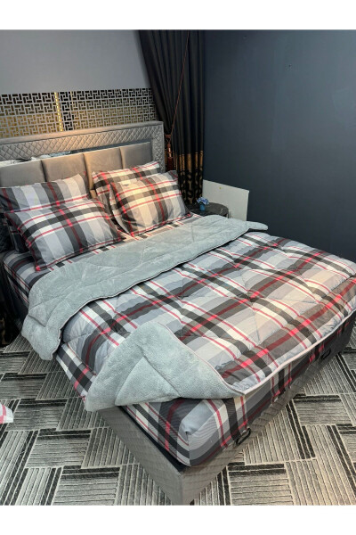 Double Welsoft Puffy Sleep Set (WITH ELASTIC SHEET) Grey Plaid - 3