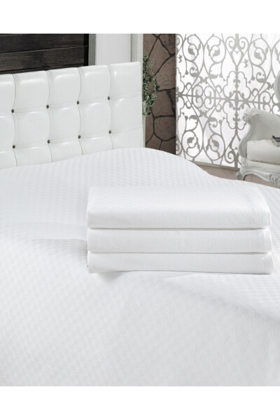 Double White Patterned 100% Cotton Hotel Pike - 200x230 Cm - Soft and Comfortable - 5