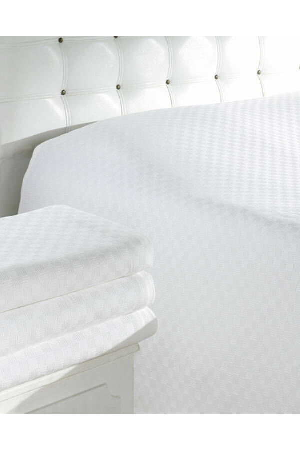 Double White Patterned 100% Cotton Hotel Pike - 200x230 Cm - Soft and Comfortable - 6