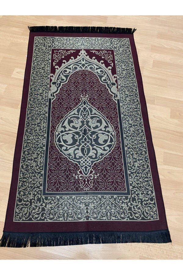 Dowry Gift Boxed Burgundy Prayer Rug Set Luxury Taffeta Prayer Rug - 2