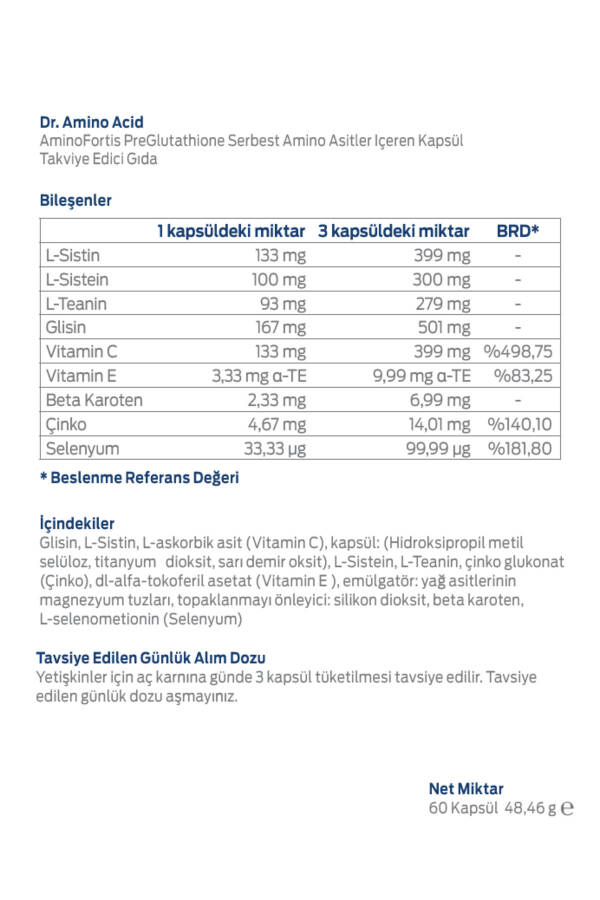 Dr. Amino Asit Aminofortis Preglutathione 60 Kapsül | Amino Asit - 5