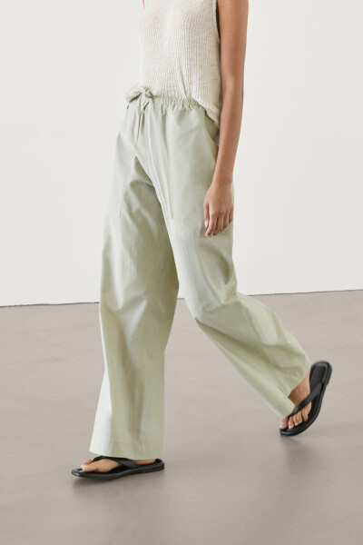 Drawstring poplin jogger pants. - 3