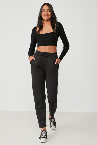 Drawstring Waist and Cuffed Sweatpants 810 Black - 1