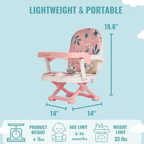 Dream On Me Munch N Go Booster Seat for Dining Table, Lightweight Compact Fold Travel Booster Seat, 3-in-1 Convertible, Four Level Height Adjustment and Easy Tray Removal - 32