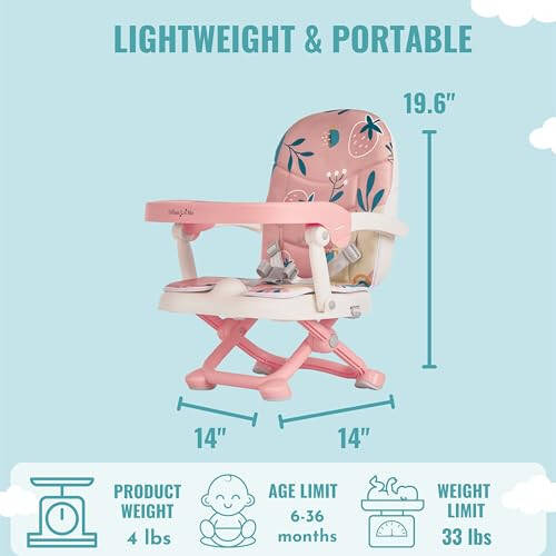 Dream On Me Munch N Go Booster Seat for Dining Table, Lightweight Compact Fold Travel Booster Seat, 3-in-1 Convertible, Four Level Height Adjustment and Easy Tray Removal - 8