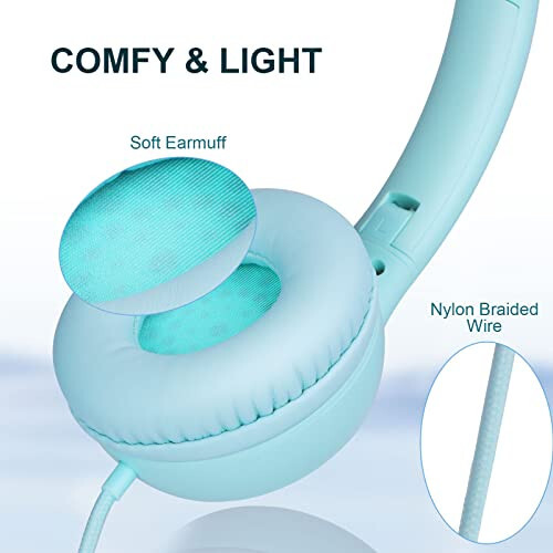 DREATI Headphones for Kids, 85/94db Volume Limiter Boys Girls On Earphones Wired with Microphone, Kids Head Phones with Audio Sharing for iPad/Kindle/PC/Laptop/School (Green) - 3