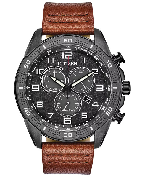 Drive From Citizen Eco-Drive Men's LTR Brown Leather Strap Watch 45mm Brown - 1