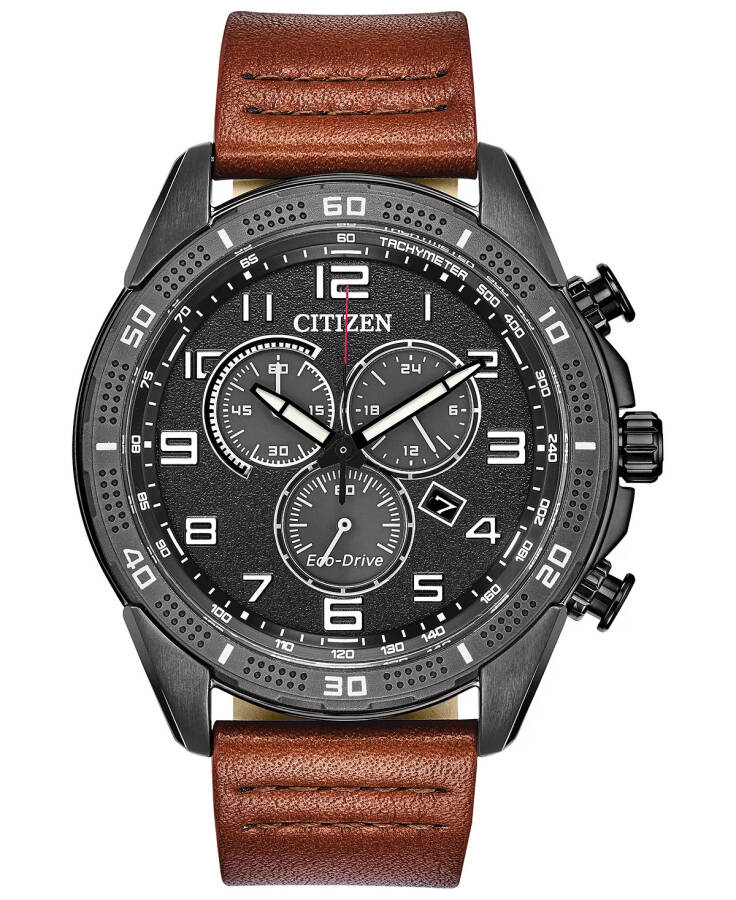 Drive From Citizen Eco-Drive Men's LTR Brown Leather Strap Watch 45mm Brown - 1