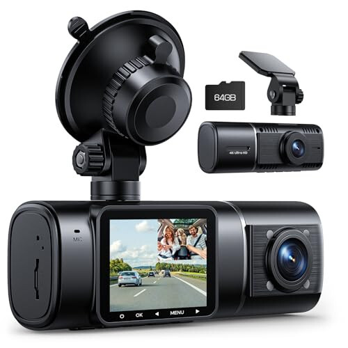 Dual Dash Cam 4K, Dash Cam Front and Inside, Dash Camera for Cars with 64GB SD Card, Infrared Night Vision, 1.5 inch IPS Screen, Loop Recording, Accident Lock, WDR, Parking Monitor for Taxi Driver - 6