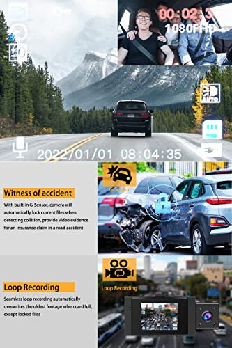 Dual Dash Cam Front and Inside FHD 1080P Dashcams for Cars with Infrared Night Vision Car Camera Driving Recorder 24H Park Monitor Motion Detection G-Sensor for Taxi Uber - 5