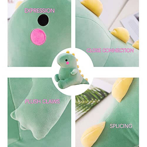 DUANMUL Cute Fat Dinosaur Plush Toys, Soft Stuffed Animals Toys Dolls, Dino Plushies, Cute Birthday Gifts for Kids Girls Boys (Green, 8in) - 6