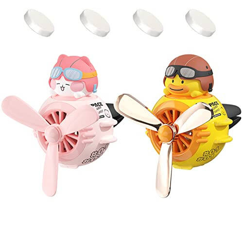 DUHKHAS 2 Pieces Car Air Fresheners, Cute Bear Pilot Car Diffuser, Propeller Air Outlet Vent Fresheners, Car Perfume Suitable for Car Interior Decoration (Cat+Duck) - 1