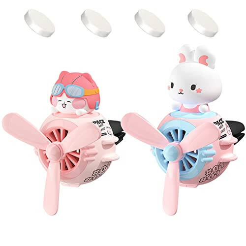 DUHKHAS 2 Pieces Car Air Fresheners, Cute Rabbit and Cat Pilot Car Diffuser, Propeller Air Outlet Vent Fresheners, Car Perfume Suitable for Car Interior Decoration (Cat+Rabbit) - 1