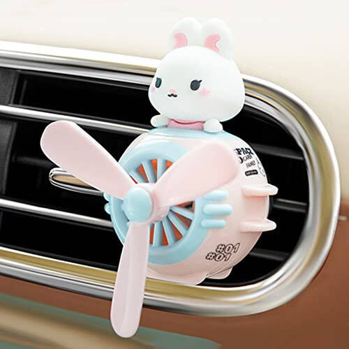 DUHKHAS 2 Pieces Car Air Fresheners, Cute Rabbit and Cat Pilot Car Diffuser, Propeller Air Outlet Vent Fresheners, Car Perfume Suitable for Car Interior Decoration (Cat+Rabbit) - 3