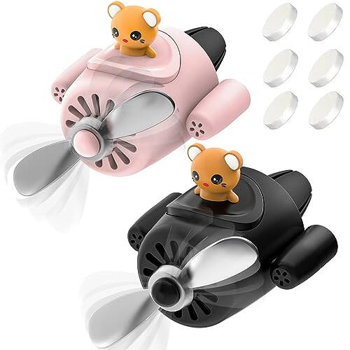 DUHKHAS 2 Pieces Pilot Car Air Freshener, Cute Bear Car Vent Clip Air Freshener Automotive Air Outlet Fan Diffuser, Car Interiors Vent Decoration (Pink+Black) - 1