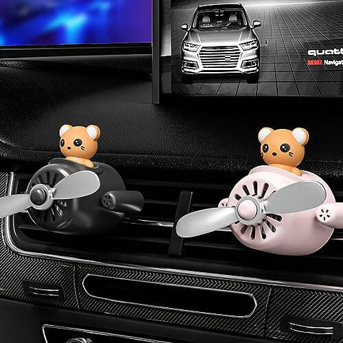 DUHKHAS 2 Pieces Pilot Car Air Freshener, Cute Bear Car Vent Clip Air Freshener Automotive Air Outlet Fan Diffuser, Car Interiors Vent Decoration (Pink+Black) - 2