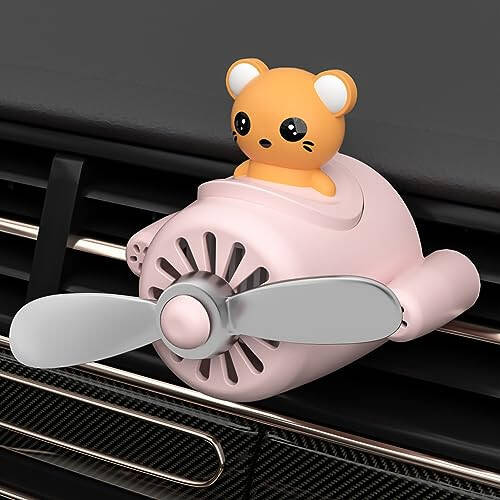 DUHKHAS 2 Pieces Pilot Car Air Freshener, Cute Bear Car Vent Clip Air Freshener Automotive Air Outlet Fan Diffuser, Car Interiors Vent Decoration (Pink+Black) - 3