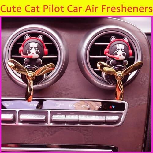 DUHKHAS Pilot Car Air Freshener, Cute Cat Car Vent Clip Air Freshener with 4 Fragrant Tablets Automotive Air Outlet Fan Diffuser, Car Interiors Vent Decoration (Pilot Cat) - 3