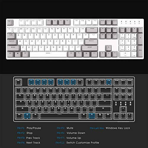 DURGOD Mechanical Gaming Keyboard Cherry MX Red Switches Type C Interface Tenkeyless 104 Keys (with Dust Cover) for Gamer/Typist White,ANSI/US - 6