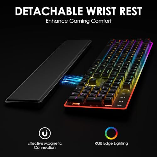 DURGOD TGK021 Mechanical Gaming Keyboard, 104 Keys Wired Keyboard with Magnetic Wrist Rest, RGB Backlit, Hot Swappable Tactile Brown Switch for PC/Mac/Laptop, Fully Anti-ghosting, Multimedia Keys - 4