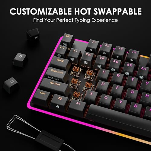 DURGOD TGK021 Mechanical Gaming Keyboard, 104 Keys Wired Keyboard with Magnetic Wrist Rest, RGB Backlit, Hot Swappable Tactile Brown Switch for PC/Mac/Laptop, Fully Anti-ghosting, Multimedia Keys - 7