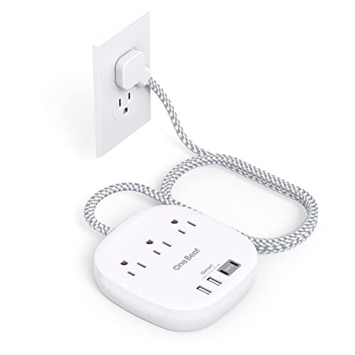 Düz Fişli Priz Uzatma Kablosu, 5ft Ultra Düz Uzatma Kablosu - 3 Priz 4 USB Bağlantı Noktası (2 USB C) 22.5W/4.5A Masaüstü Şarj İstasyonu, Gemi, Yurt Odası Seyahat Gereçleri için Aşırı Akım Koruması Yok - 1