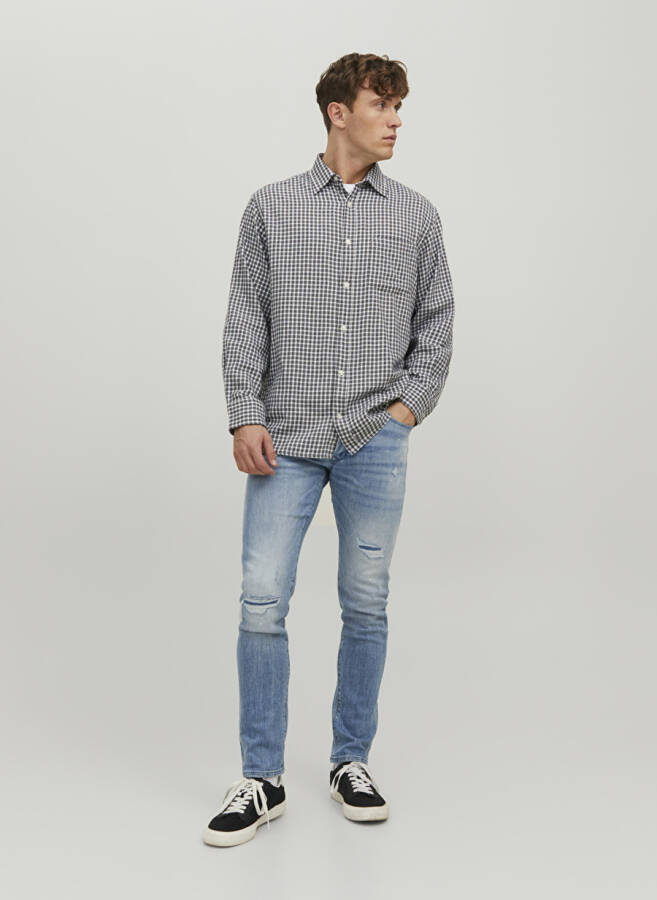 Джинсы мужские Jack & Jones 12229202_JJIGLENN JJBLAIR GE 202 No Синие, низкая посадка, зауженный крой - 4