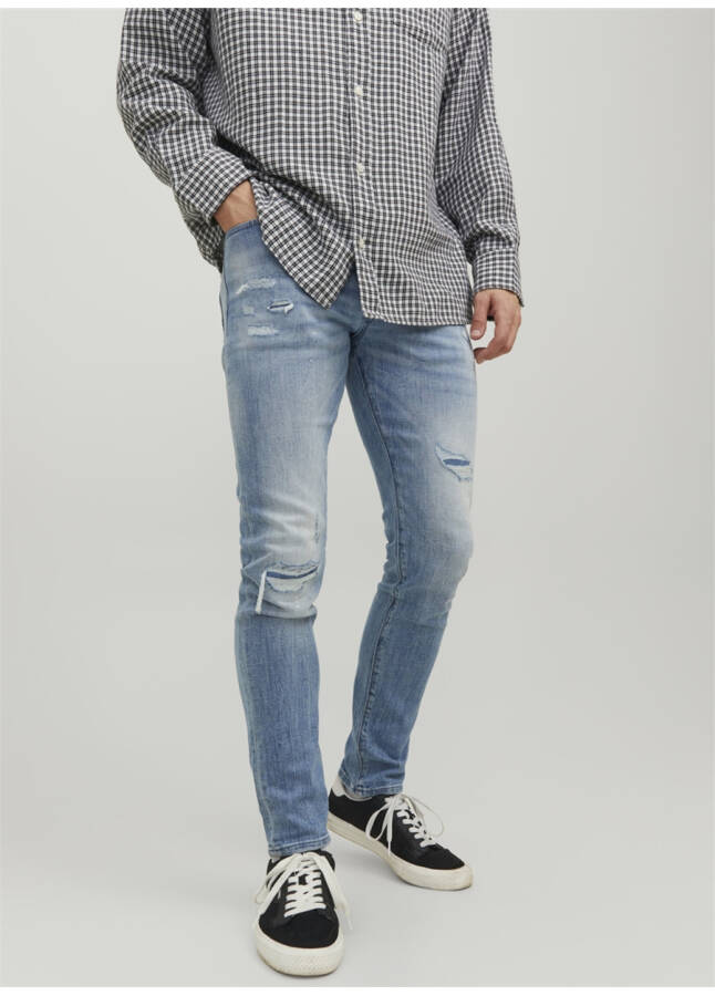 Джинсы мужские Jack & Jones 12229202_JJIGLENN JJBLAIR GE 202 No Синие, низкая посадка, зауженный крой - 9