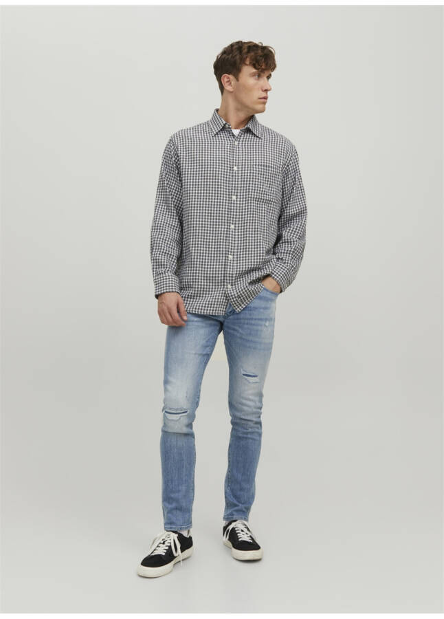 Джинсы мужские Jack & Jones 12229202_JJIGLENN JJBLAIR GE 202 No Синие, низкая посадка, зауженный крой - 12