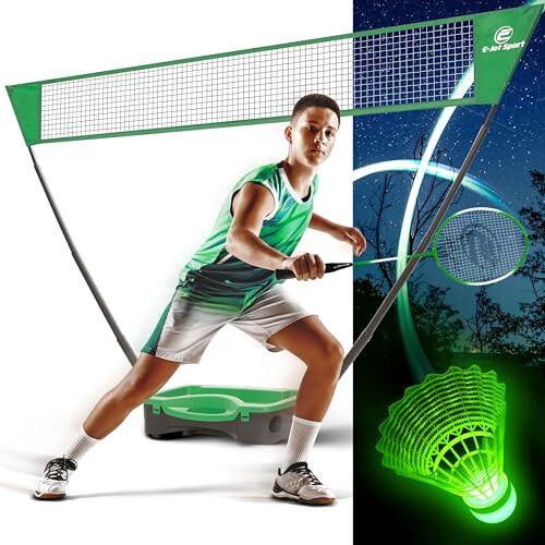 E-jetSport Badminton Ağı Açık Hava Oyun Seti, Çocuklar ve Aile İçin Raketler ve Volanlar Kombosu, Taşınabilir, Alet Gerektirmez - Bahçe Antrenmanı, Plaj, Park, Piknik Oyunları, Yeşil - 7