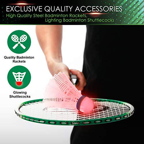 E-jetSport Badminton Ağı Açık Hava Oyun Seti, Çocuklar ve Aile İçin Raketler ve Volanlar Kombosu, Taşınabilir, Alet Gerektirmez - Bahçe Antrenmanı, Plaj, Park, Piknik Oyunları, Yeşil - 10