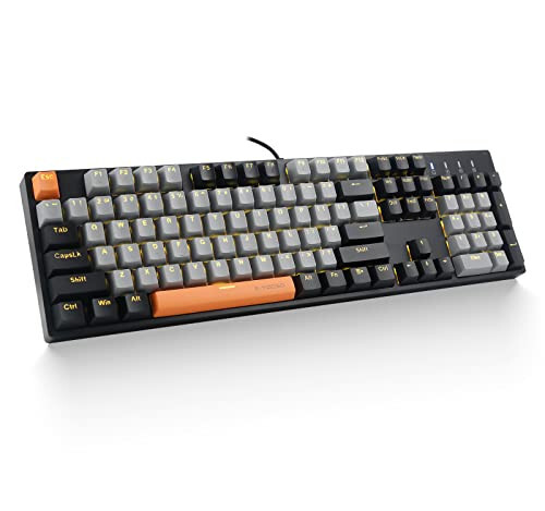 E-YOOSO Z-14 Mechanical Gaming Keyboard 104 Key, Red Switch Full-Size Computer Keyboards, Solid Yellow Backlit Mechanical Keyboard for PC Gamer, Black - 1