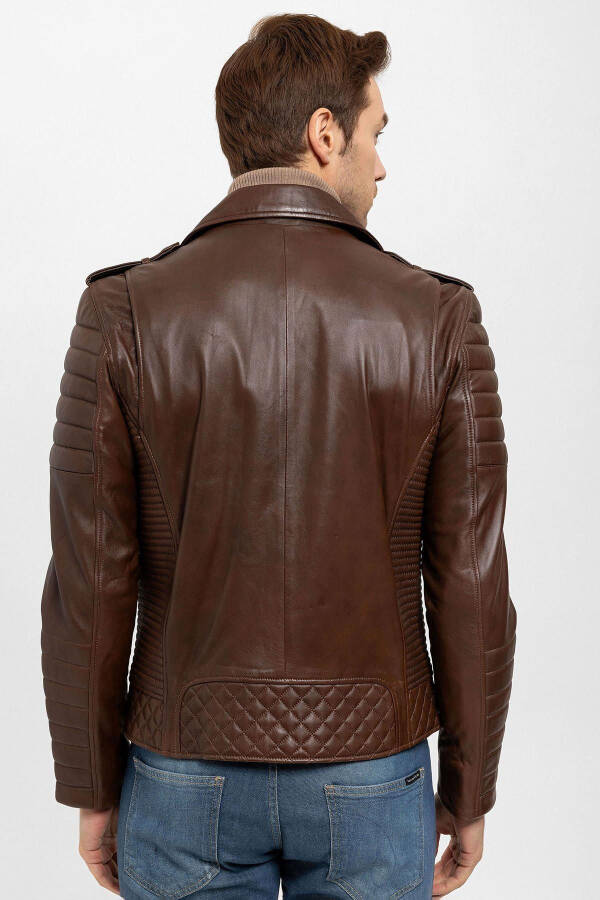 E1001 Cognac Biker Men's Genuine Leather Jacket - 5