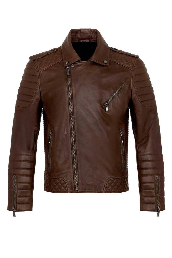 E1001 Cognac Biker Men's Genuine Leather Jacket - 8