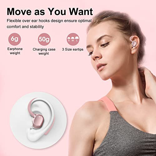 Ear buds Wireless Earbuds, HiFi Stereo Bluetooth 5.3 Running Headphones with Dual LED Display 30Hrs Playtime, Built-in Mic, Type-C, in-Ear Bluetooth Earphones with Earhooks for Sport, Rose Gold - 4