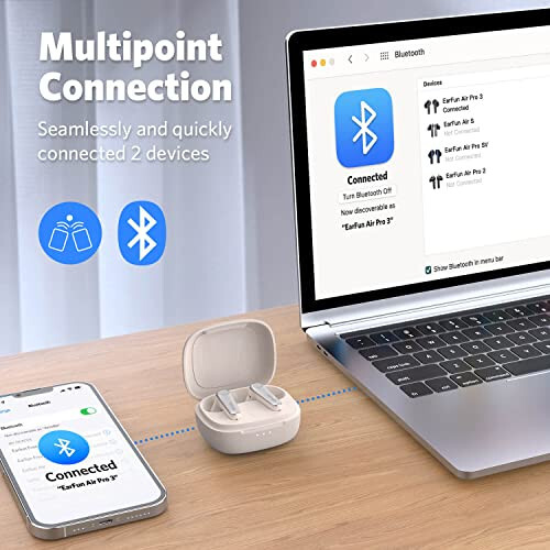 EarFun Air Pro 3 Noise Cancelling Wireless Earbuds, Qualcomm® aptX™ Adaptive Sound, 6 Mics CVC 8.0 ENC, Bluetooth 5.3 Earbuds, Multipoint Connection, 45H Playtime, App Customize EQ, Oat White - 5