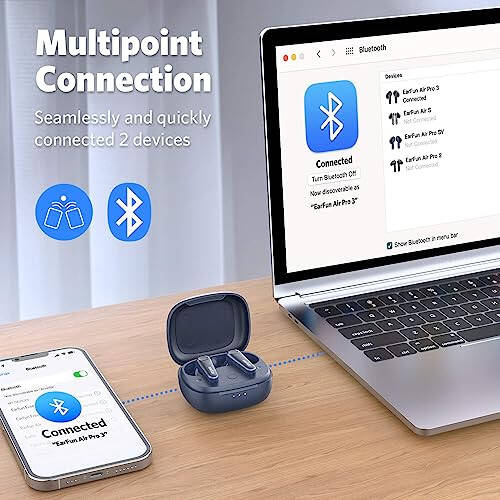 EarFun Air Pro 3 Shovqinni bekor qiluvchi simsiz quloqchinlar, Qualcomm® aptX™ Moslashuvchan ovoz, 6 ta mikrofon CVC 8.0 ENC, Bluetooth 5.3 quloqchinlar, Ko'p nuqtali ulanish, 45 soat o'ynash vaqti, Ilova orqali EQ ni sozlash, Ko'k - 5