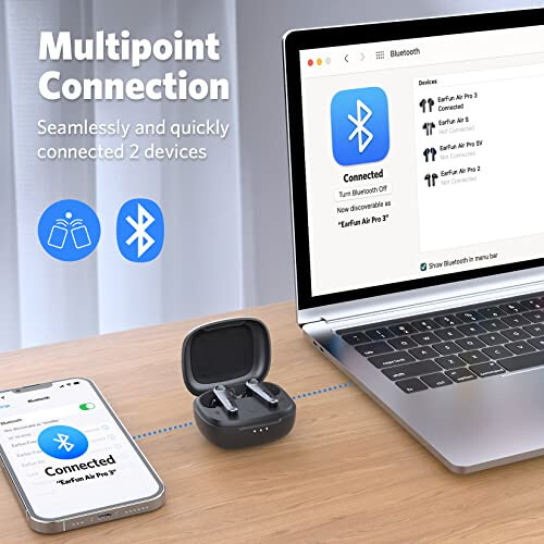 EarFun Air Pro 3 Shovqinni bekor qiluvchi simsiz quloqchinlar, Qualcomm® aptX™ moslashuvchan ovozi, 6 ta mikrofon cVc 8.0 ENC, Bluetooth 5.3 quloqchinlar, ko'p nuqtali ulanish, 45 soat o'ynash vaqti, ilova orqali sozlanadigan EQ, simsiz zaryadlash - 6